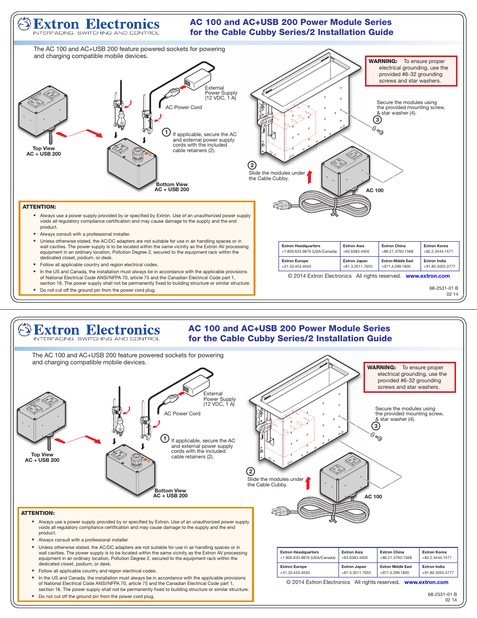 Extron Electronics AC+USB 200 Power Module Series User Manual | 1 page