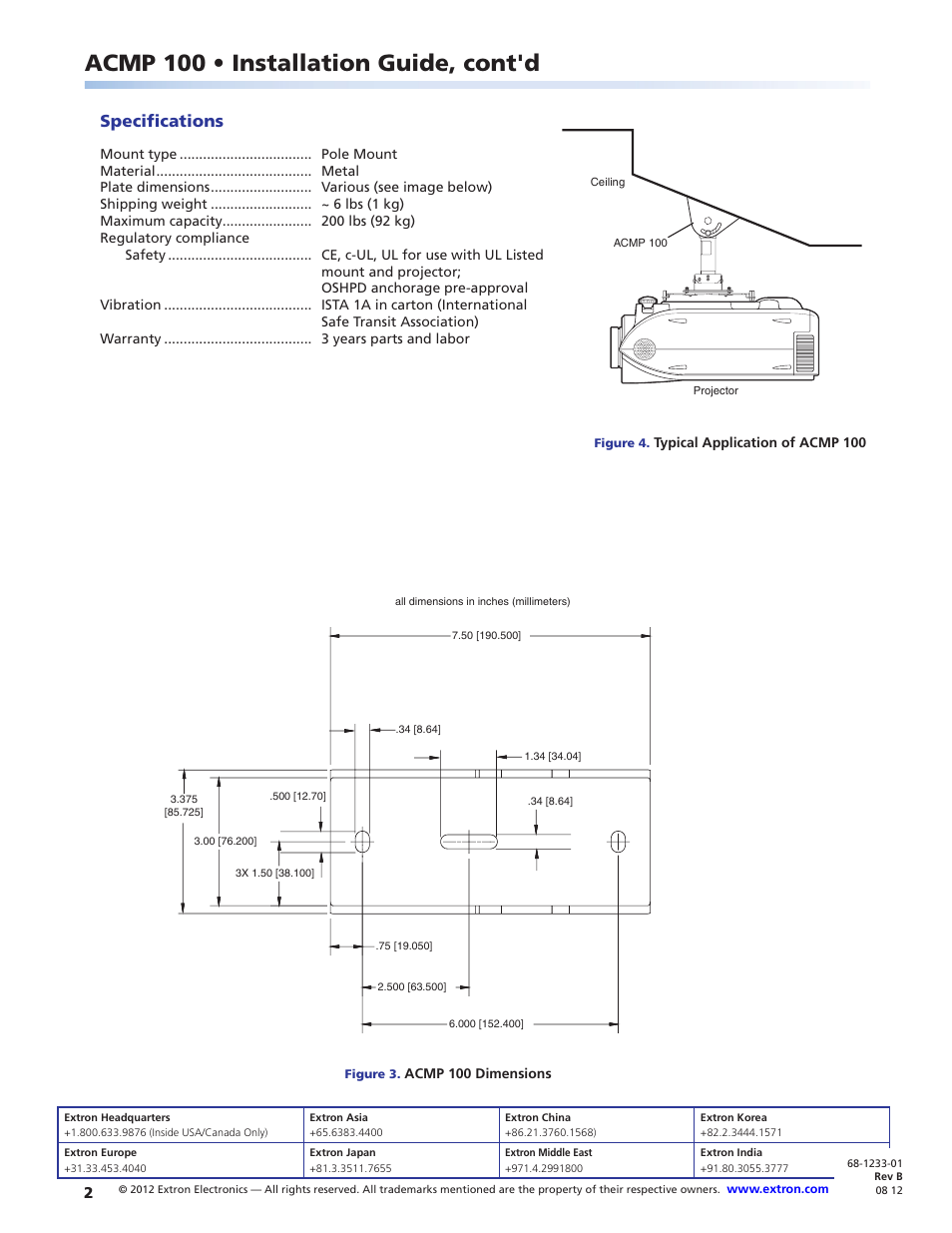 Preliminar y, Acmp 100 • installation guide, cont'd, Specifications | Extron Electronics ACMP 100 User Manual | Page 2 / 2