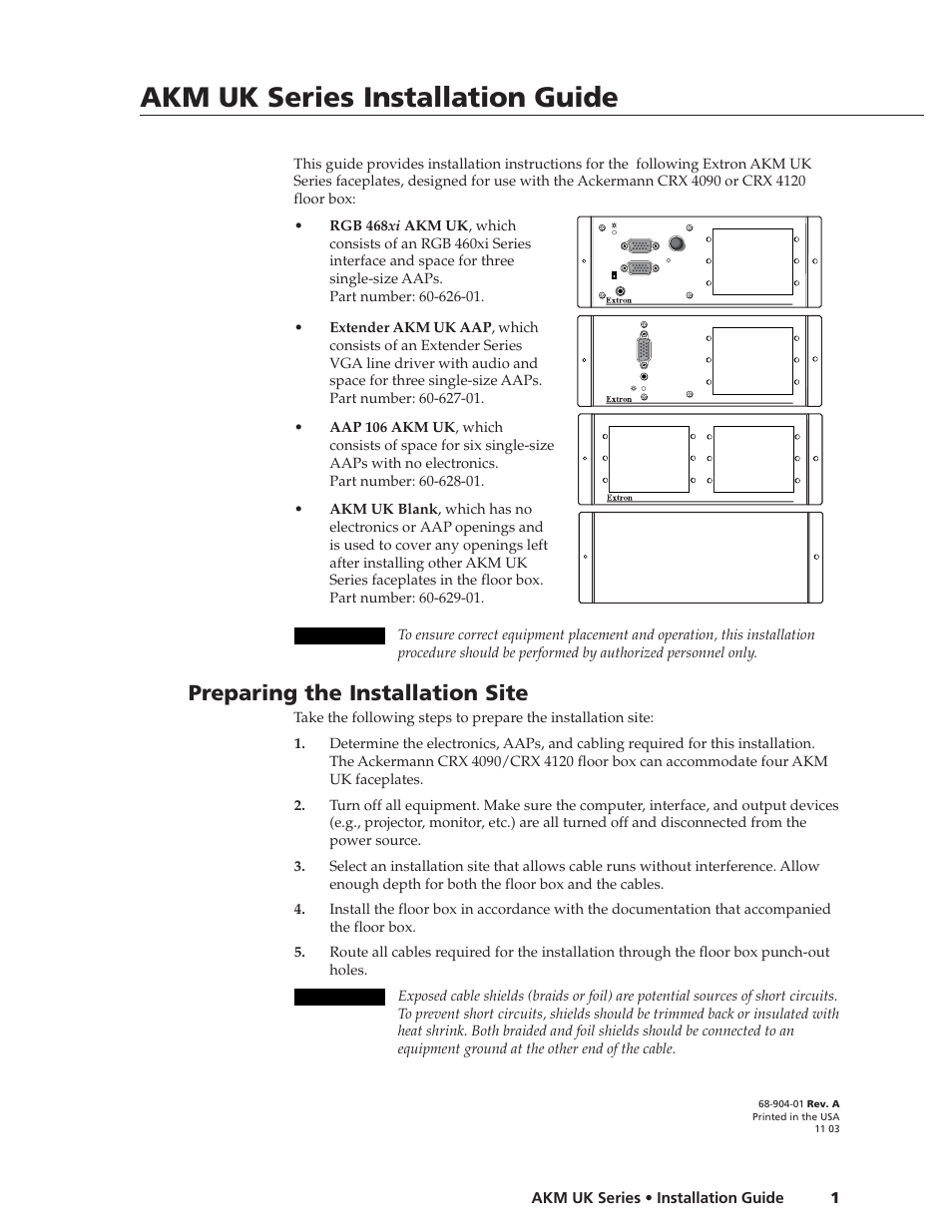 Extron Electronics AKM UK Series User Manual | 4 pages