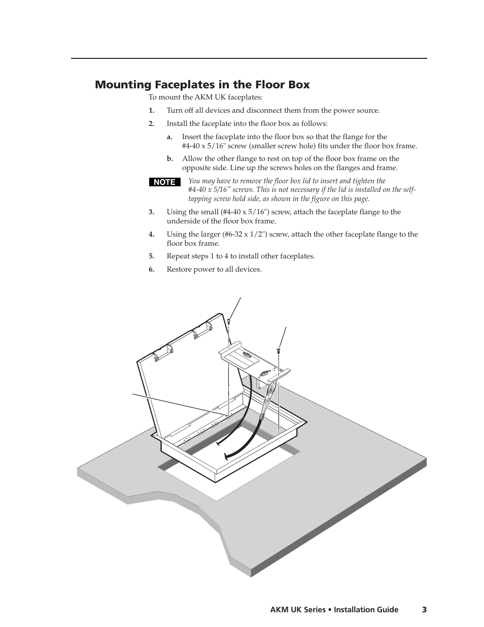 Mounting faceplates in the floor box, 3akm uk series • installation guide | Extron Electronics AKM UK Series User Manual | Page 3 / 4