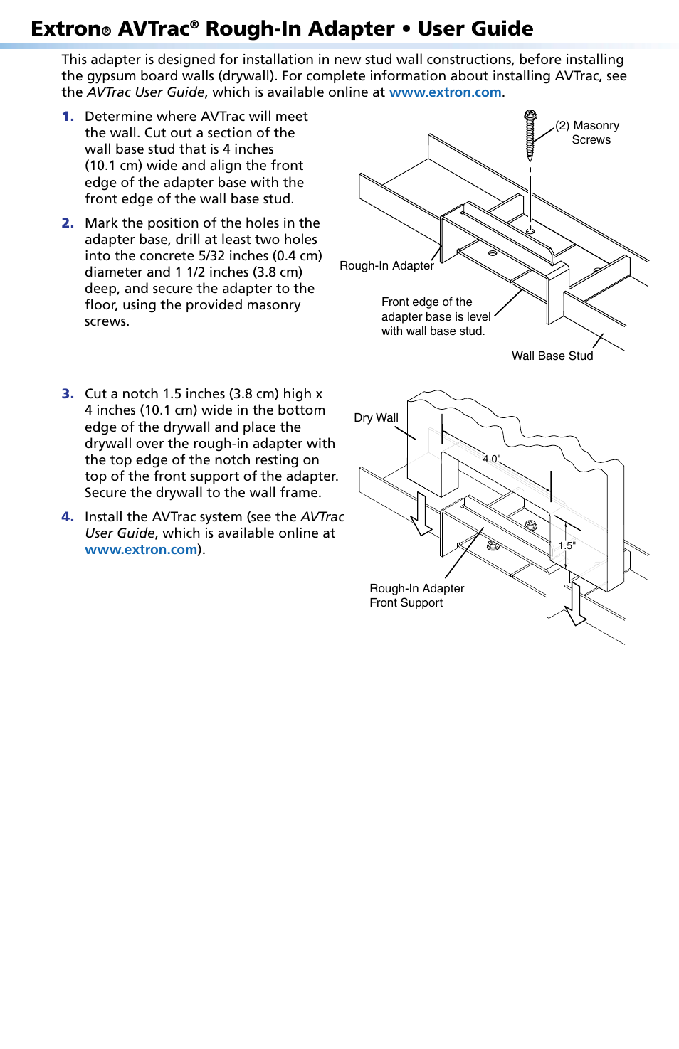 Extron Electronics AVTrac Trim Ring-Rough-in Adapter User Manual | 2 pages