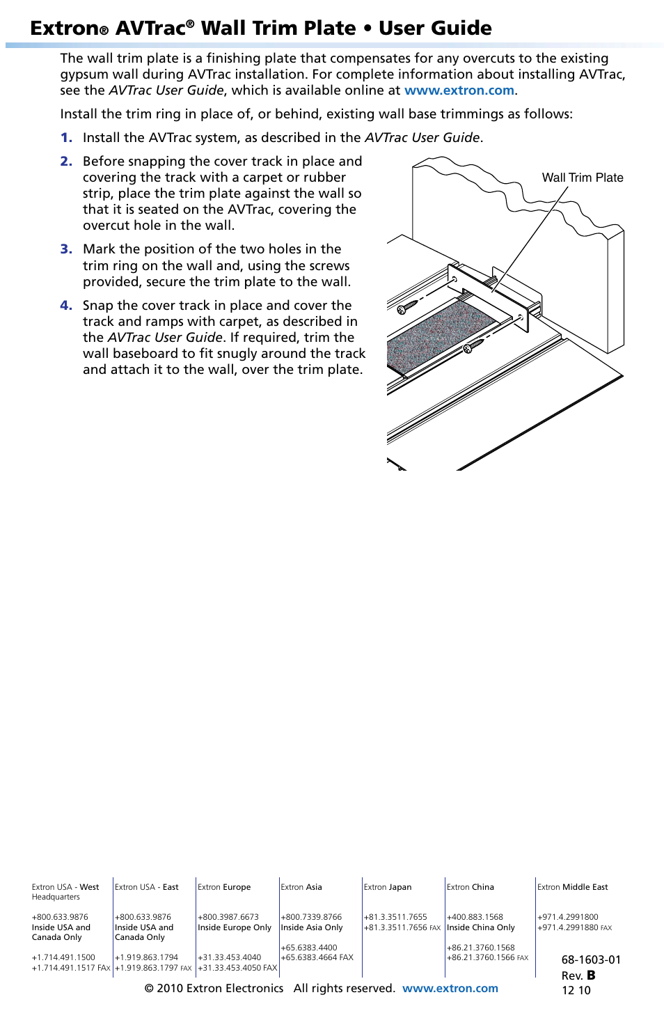 Extron, Avtrac, Wall trim plate • user guide | Extron Electronics AVTrac Trim Ring-Rough-in Adapter User Manual | Page 2 / 2