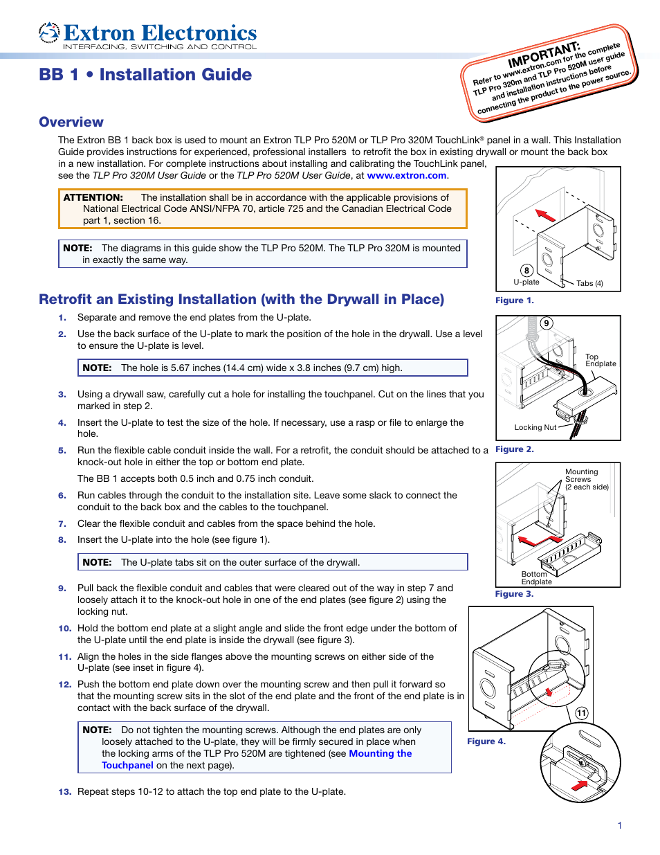 Extron Electronics BB 1 User Manual | 2 pages