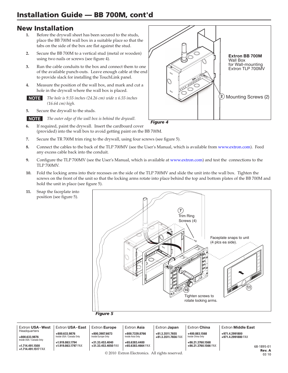 New installation, Installation guide — bb 700m, cont'd | Extron Electronics BB 700M User Manual | Page 2 / 2