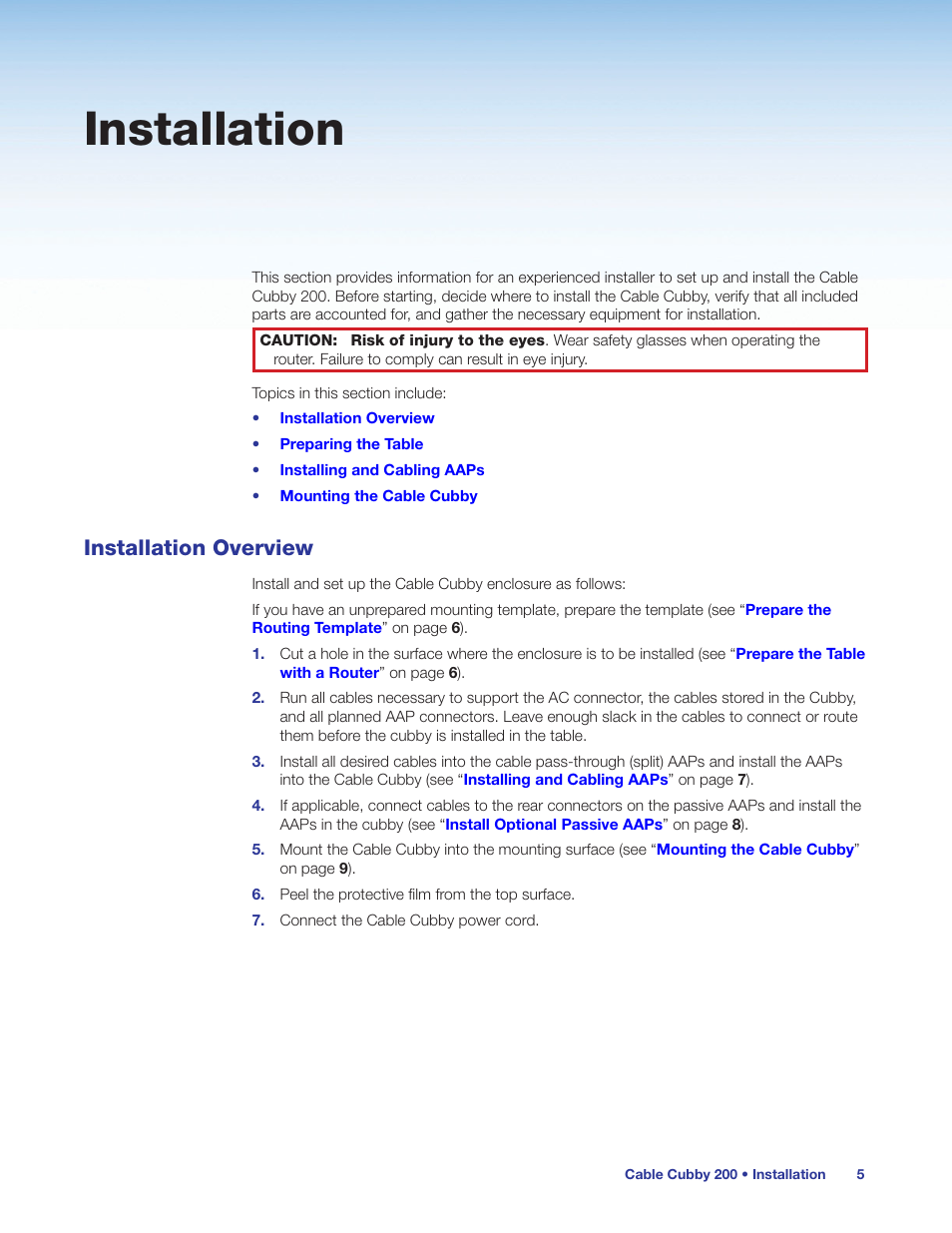 Installation, Installation overview | Extron Electronics Cable Cubby 200 User Manual | Page 10 / 18