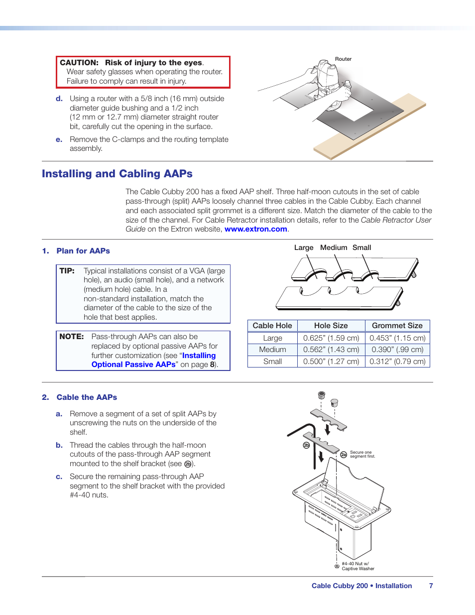 Installing and cabling aaps, Plan for aaps cable the aaps | Extron Electronics Cable Cubby 200 User Manual | Page 12 / 18
