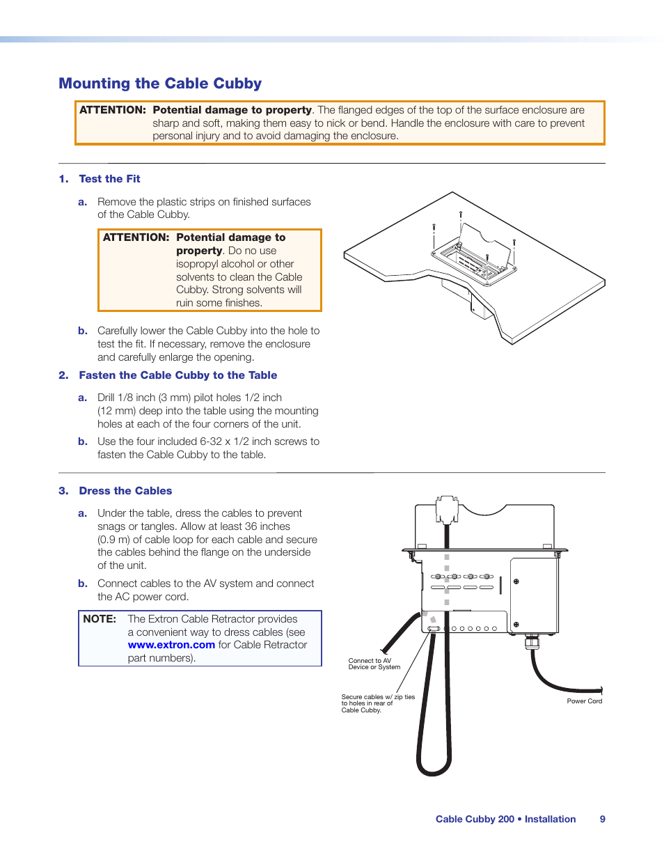 Mounting the cable cubby | Extron Electronics Cable Cubby 200 User Manual | Page 14 / 18