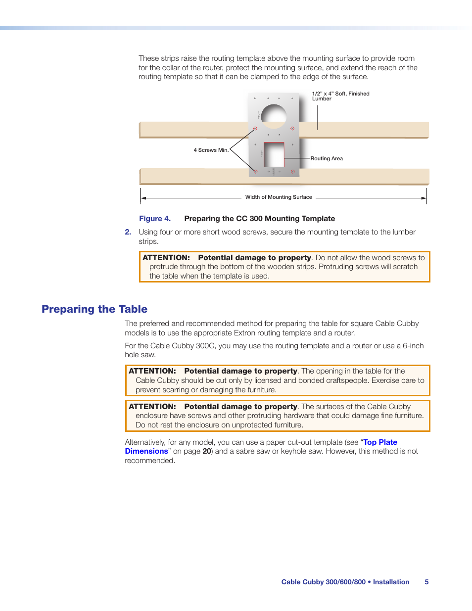 Preparing the table, Preparing the, Table | Figure 4 | Extron Electronics Cable Cubby 800 User Manual | Page 10 / 27