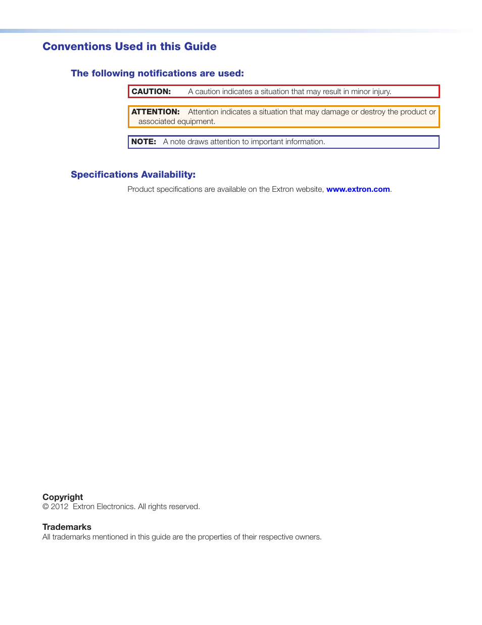 Conventions used in this guide | Extron Electronics Cable Cubby 800 User Manual | Page 3 / 27