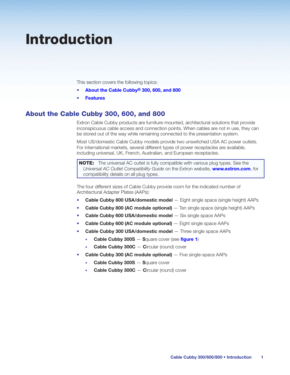 Introduction, About the cable cubby 300, 600, and 800 | Extron Electronics Cable Cubby 800 User Manual | Page 6 / 27