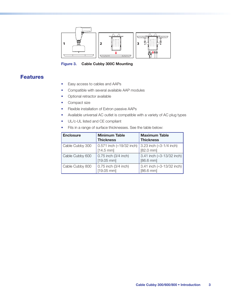 Features | Extron Electronics Cable Cubby 800 User Manual | Page 8 / 27