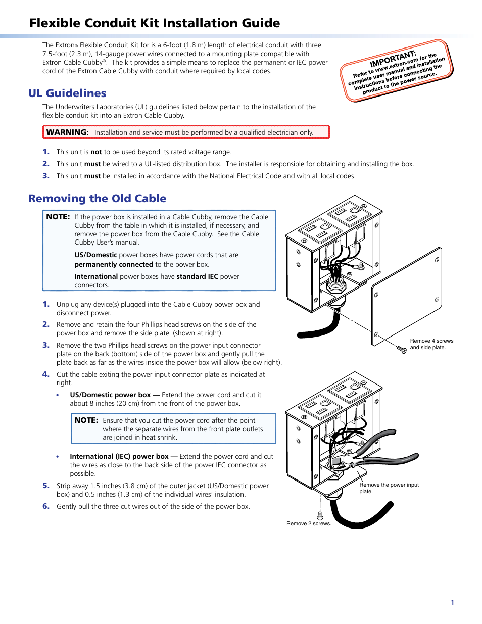 Extron Electronics Flexible Conduit Kit User Manual | 2 pages