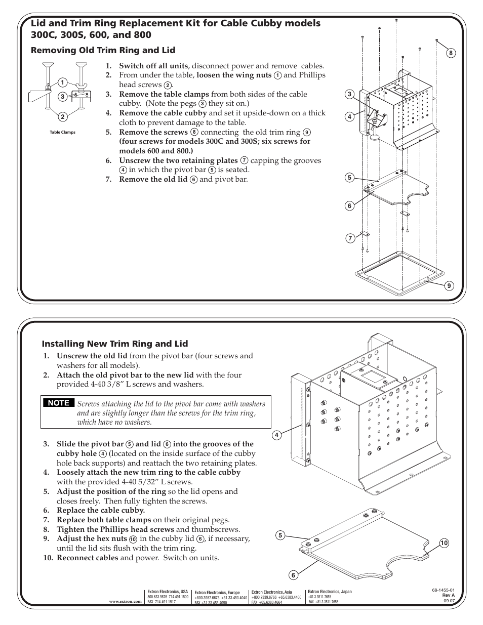 Extron Electronics Cable Cubby Lid and Trim Ring Replacement Kit (for 300C, 300S, 600, 800) User Manual | 1 page