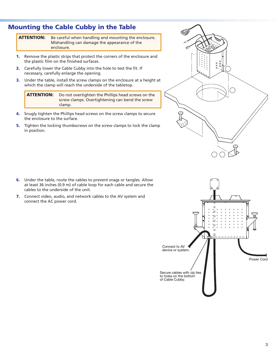 Mounting the cable cubby in the table | Extron Electronics Cable Cubby Setup Guide User Manual | Page 3 / 4