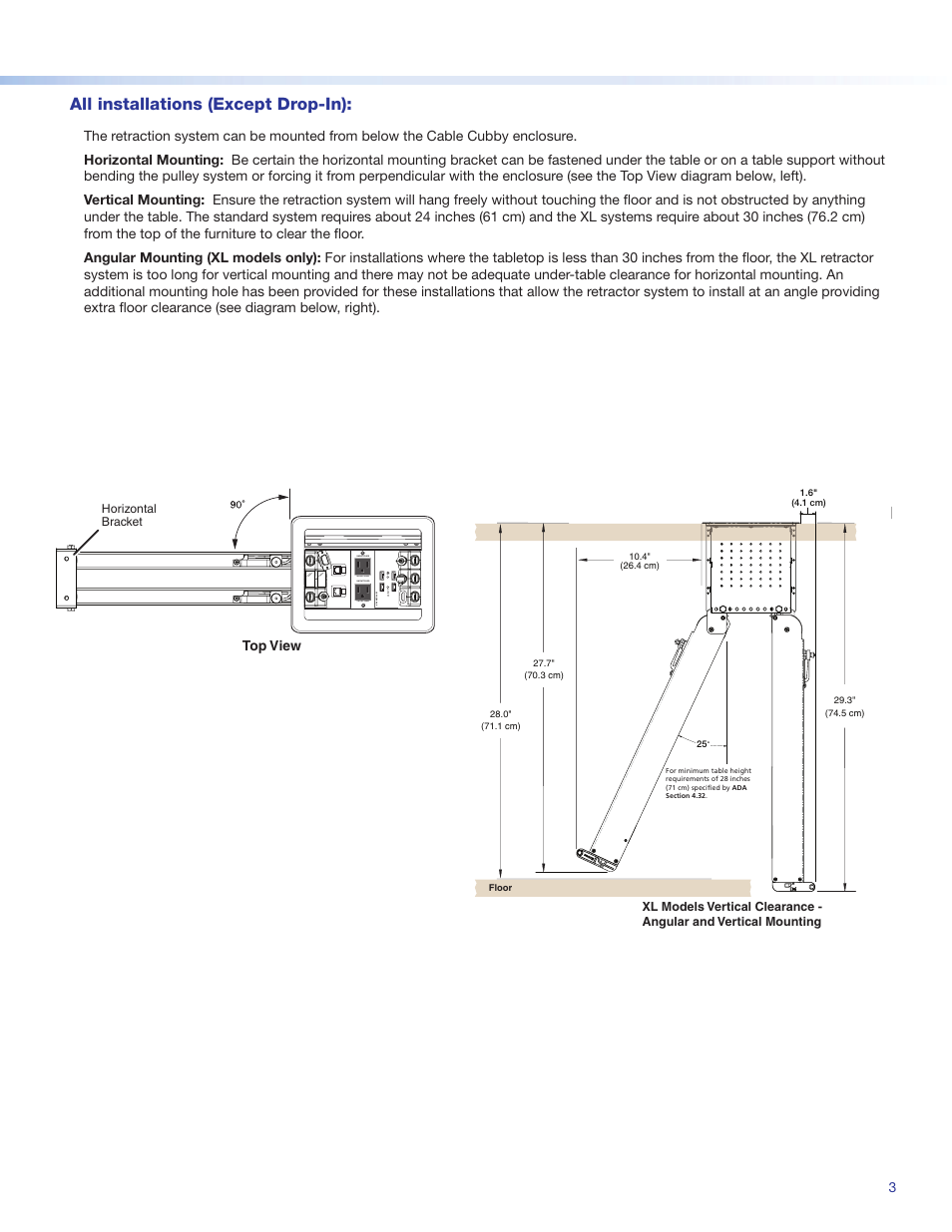 Product category, All installations (except drop-in) | Extron Electronics Cable Retraction System Setup Guide User Manual | Page 3 / 10