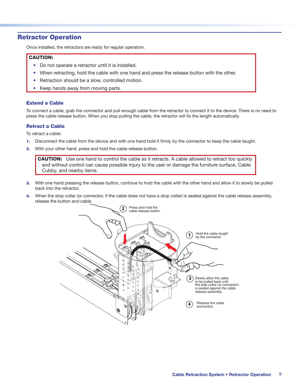 Retractor operation, Product category | Extron Electronics Cable Retraction System Setup Guide User Manual | Page 9 / 10