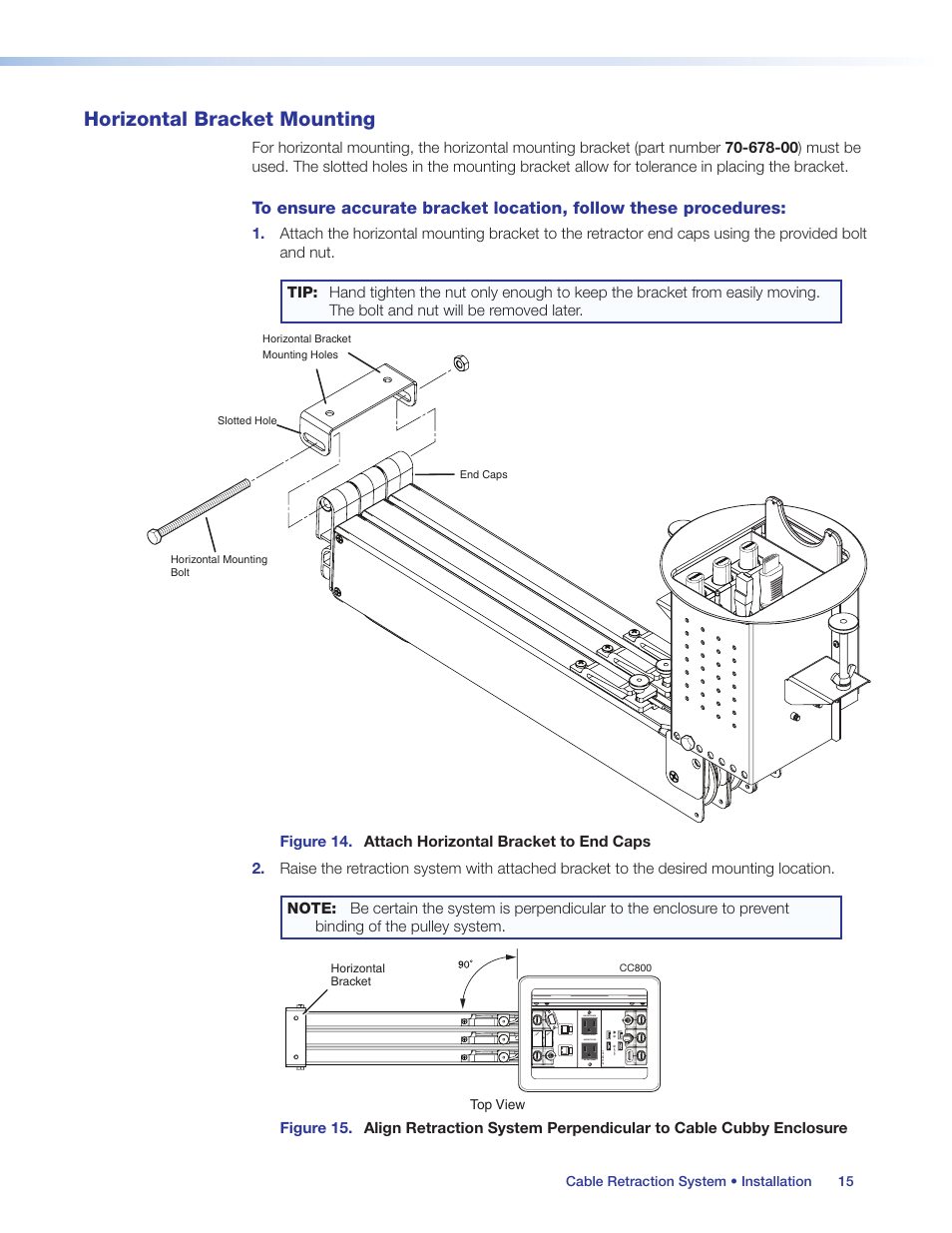 Horizontal bracket mounting, Oceed to | Extron Electronics Cable Retraction System User Guide User Manual | Page 21 / 36