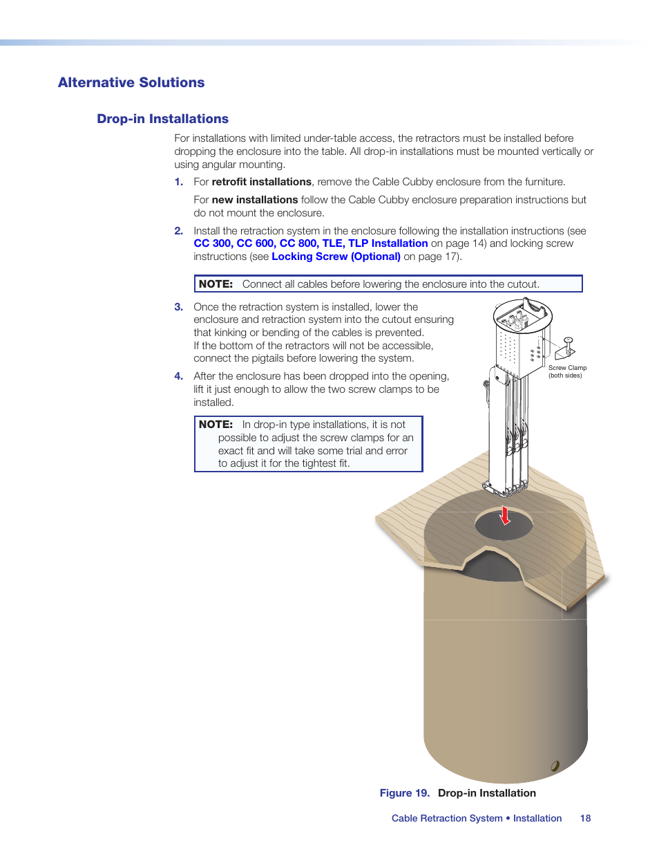 Alternative solutions, Drop-in installations | Extron Electronics Cable Retraction System User Guide User Manual | Page 24 / 36