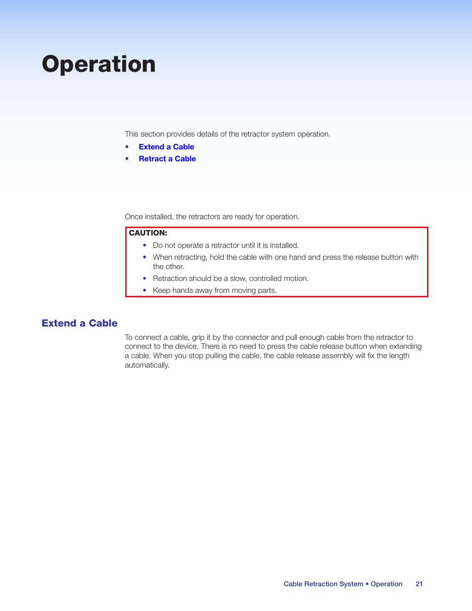 Operation, Extend a cable | Extron Electronics Cable Retraction System User Guide User Manual | Page 27 / 36