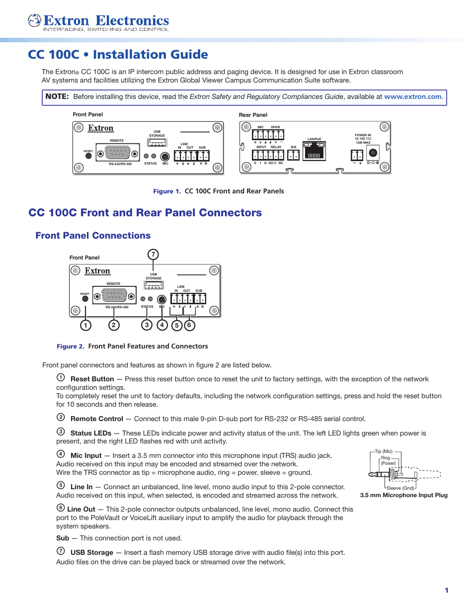 Extron Electronics CC 100C User Manual | 4 pages