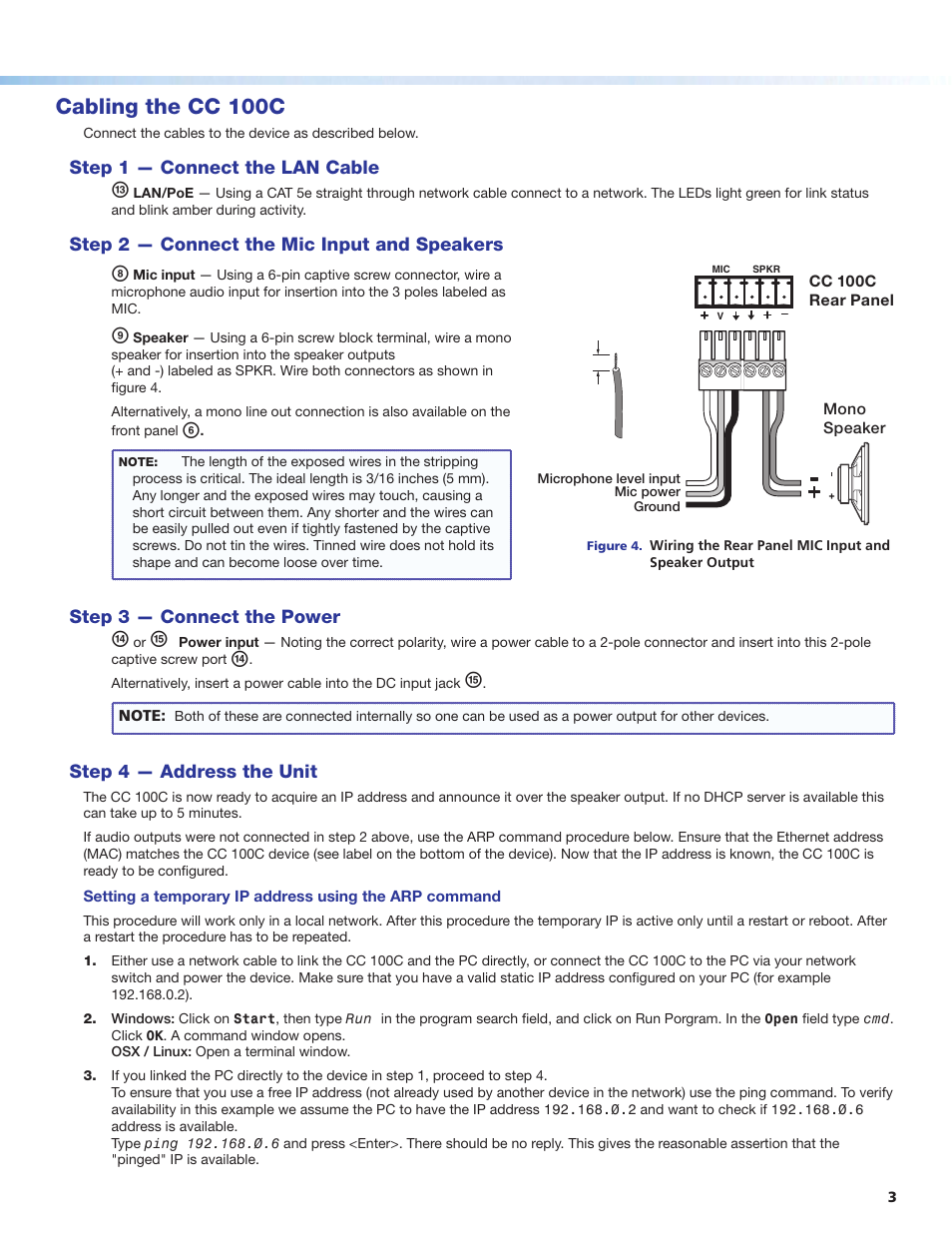 Cabling the cc 100c | Extron Electronics CC 100C User Manual | Page 3 / 4