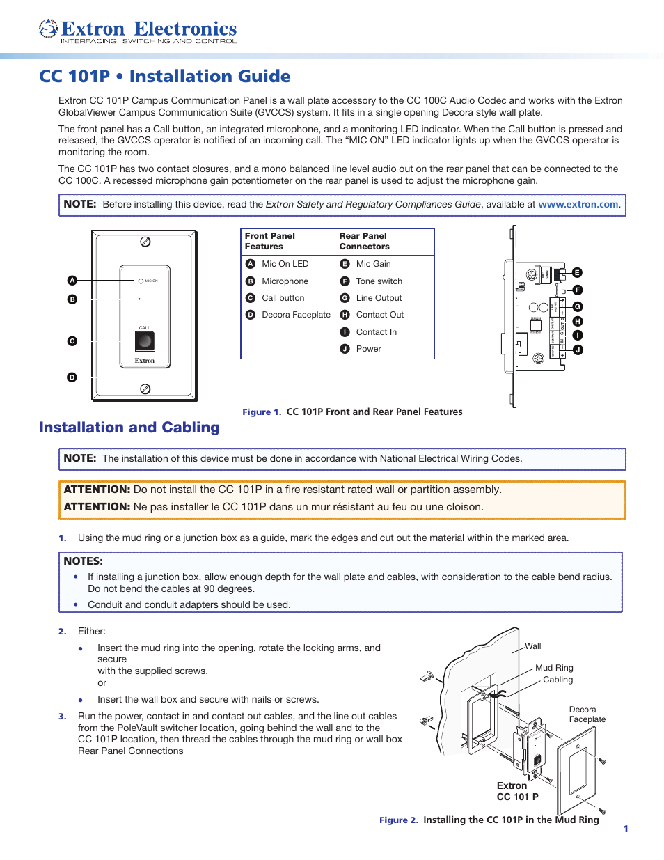 Extron Electronics CC 101P User Manual | 2 pages