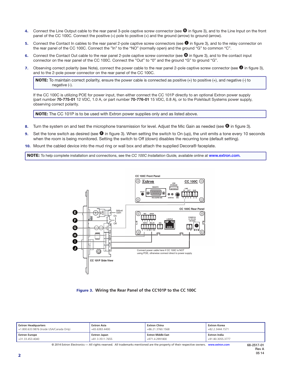 Cc 101p • installation guide, Set the tone switch as desired (see | Extron Electronics CC 101P User Manual | Page 2 / 2