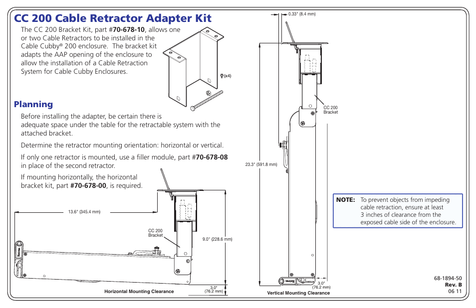 Extron Electronics CC 200 Retractor User Manual | 2 pages