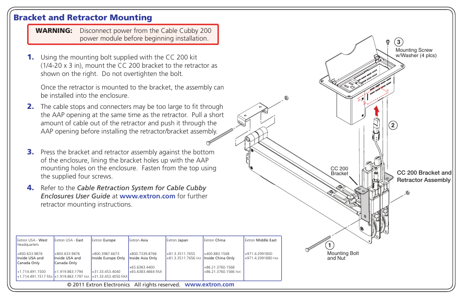 Bracket and retractor mounting | Extron Electronics CC 200 Retractor User Manual | Page 2 / 2