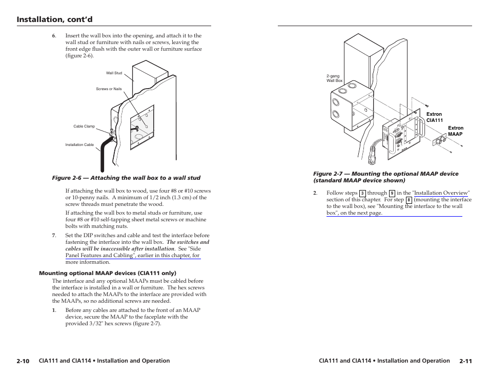 Mounting optional maap devices (cia111 only), Mounting optional maap devices (cia111 only) -10, Maap device(s)", later in this chapter | Installation, cont’d | Extron Electronics CIA114F5 User Manual | Page 11 / 17