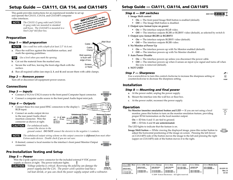 Extron Electronics CIA114F5 Setup Guide User Manual | 1 page