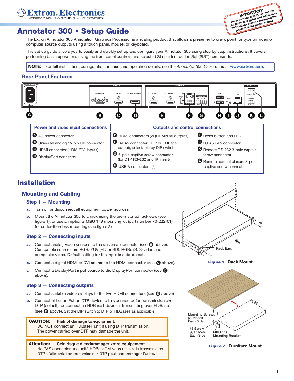 Extron Electronics Annotator 300 User Manual | 4 pages