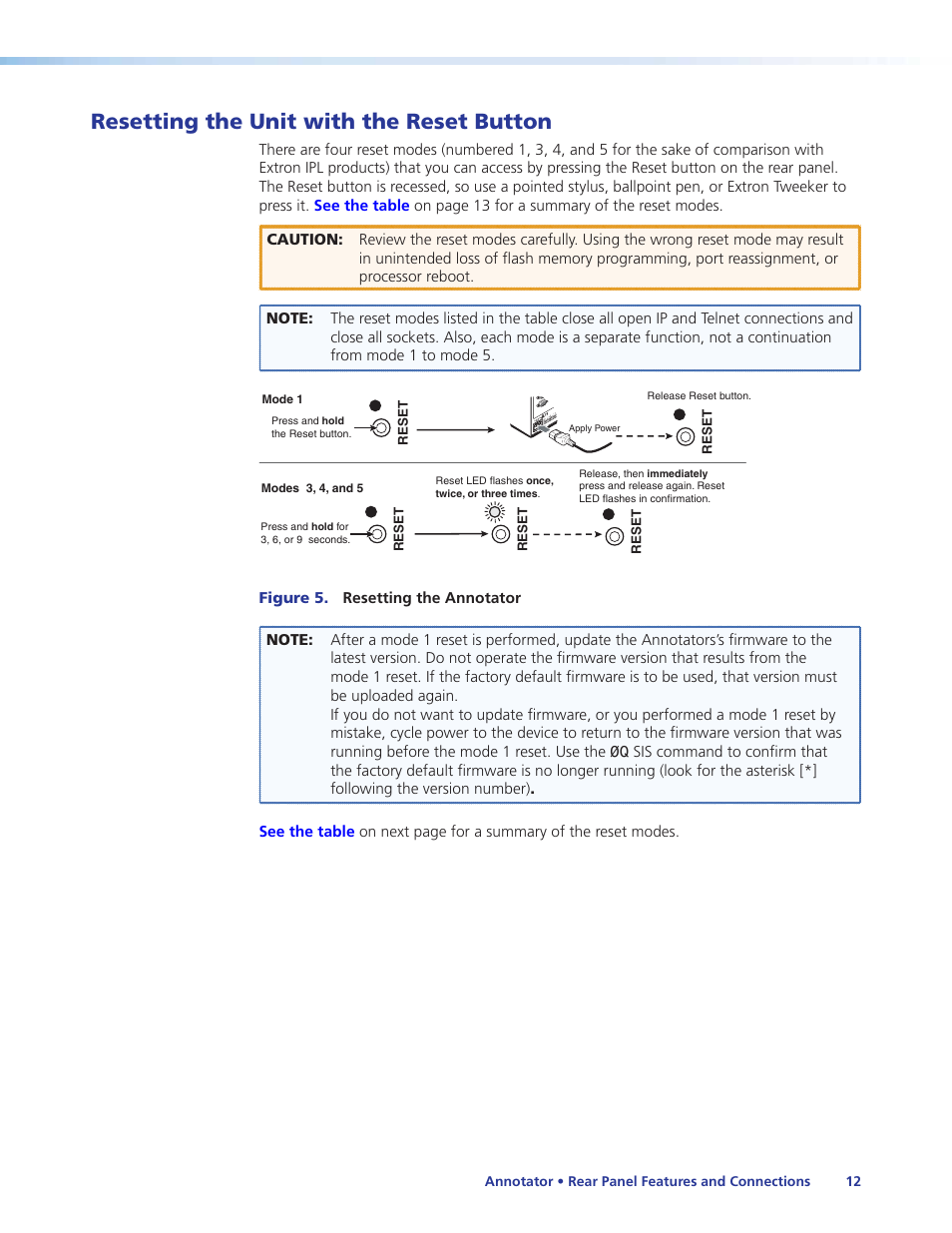 Resetting the unit with the reset button, Resetting the unit with the reset button” section | Extron Electronics Annotator User Guide User Manual | Page 18 / 108