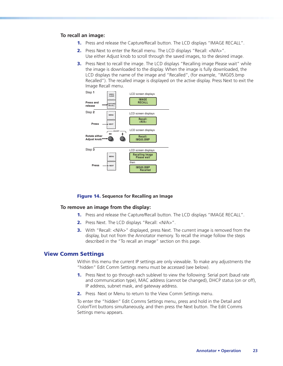 View comm settings, Figure 14. sequence for recalling an image | Extron Electronics Annotator User Guide User Manual | Page 29 / 108