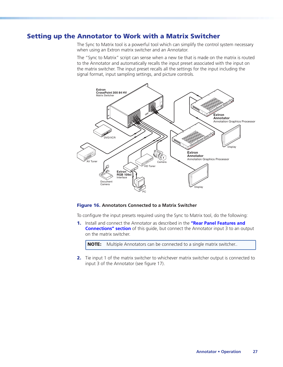 Setting up the annotator to work with, A matrix switcher | Extron Electronics Annotator User Guide User Manual | Page 33 / 108