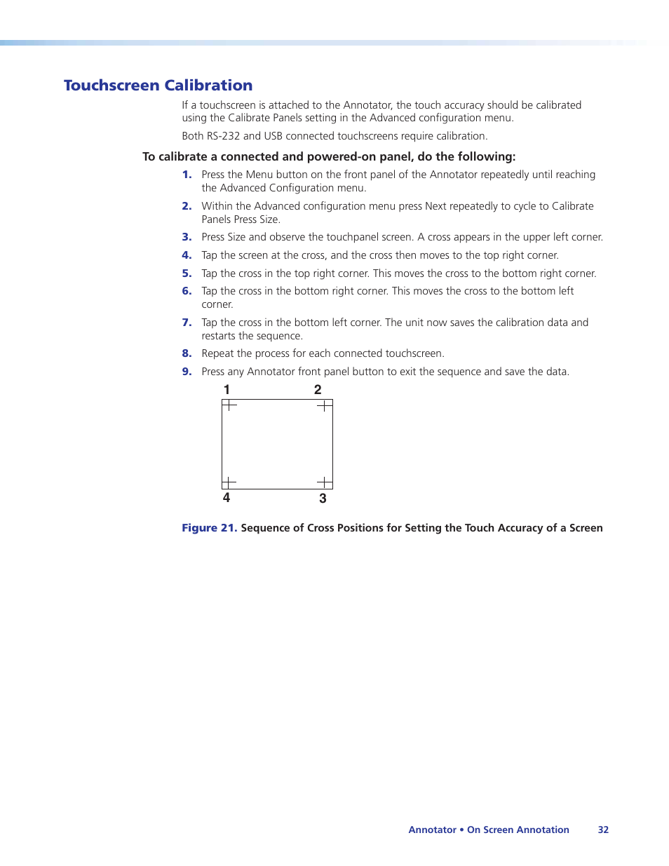 Touchscreen calibration | Extron Electronics Annotator User Guide User Manual | Page 38 / 108