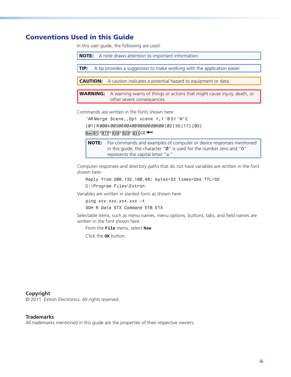 Conventions used, Conventions used in this guide | Extron Electronics Annotator User Guide User Manual | Page 4 / 108