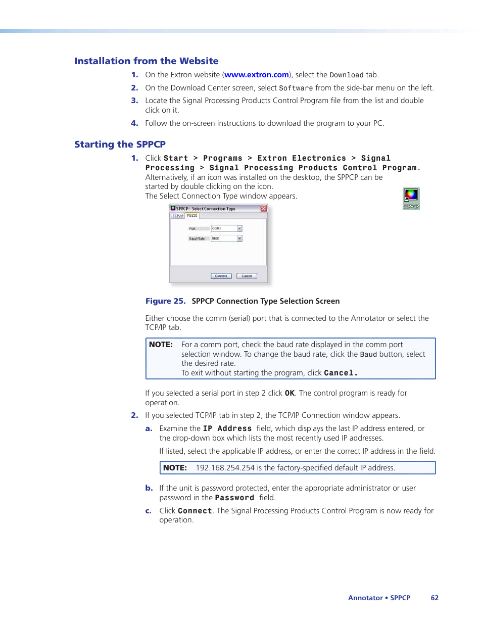 Installation from the website, Starting the sppcp, Installation from the website starting the sppcp | Extron Electronics Annotator User Guide User Manual | Page 68 / 108
