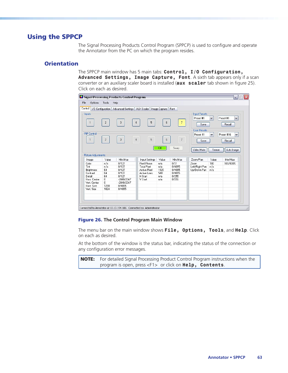 Using the sppcp, Orientation | Extron Electronics Annotator User Guide User Manual | Page 69 / 108