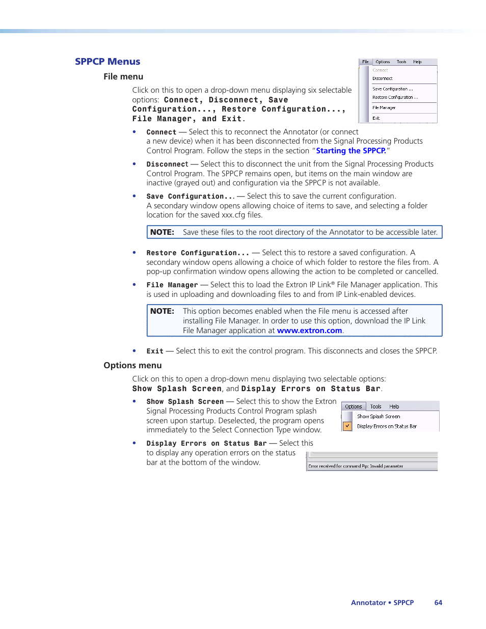 Sppcp menus | Extron Electronics Annotator User Guide User Manual | Page 70 / 108