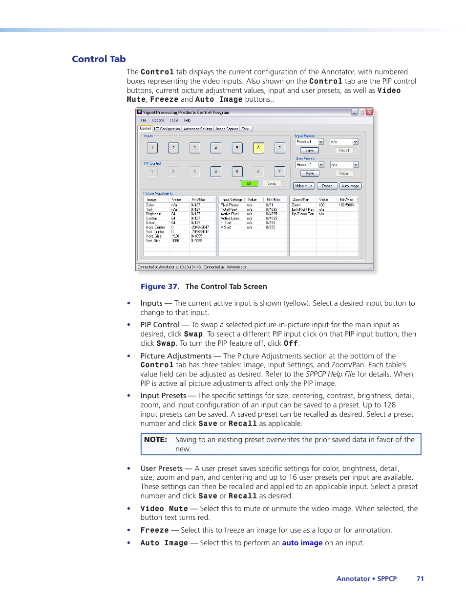Control tab | Extron Electronics Annotator User Guide User Manual | Page 77 / 108