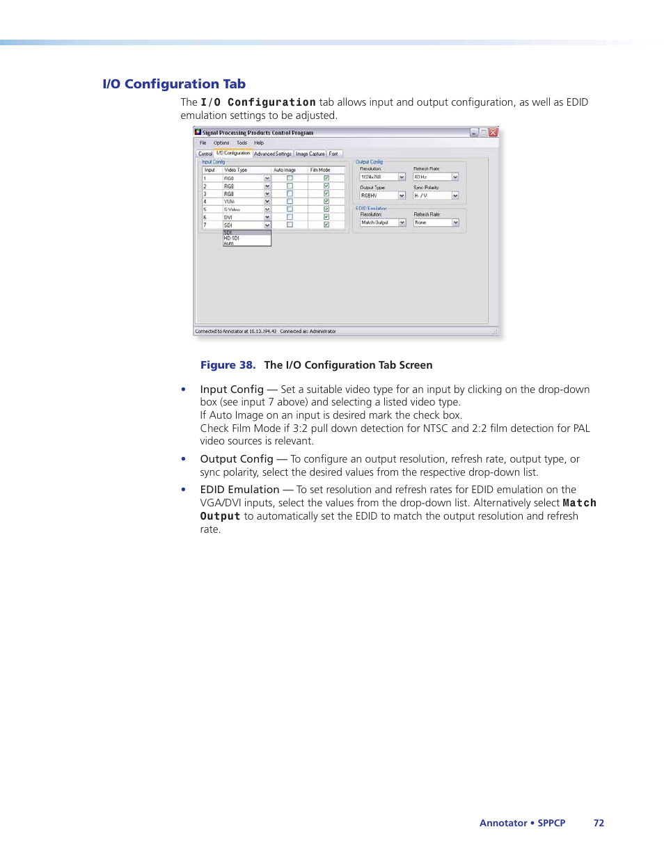 I/o configuration tab | Extron Electronics Annotator User Guide User Manual | Page 78 / 108