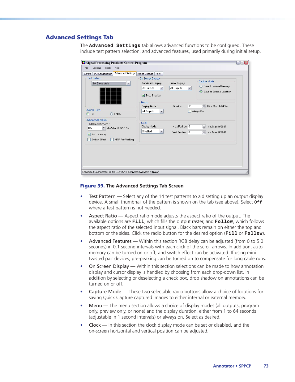 Advanced settings tab | Extron Electronics Annotator User Guide User Manual | Page 79 / 108