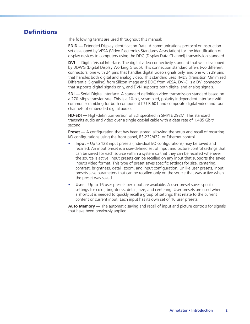 Definitions | Extron Electronics Annotator User Guide User Manual | Page 8 / 108