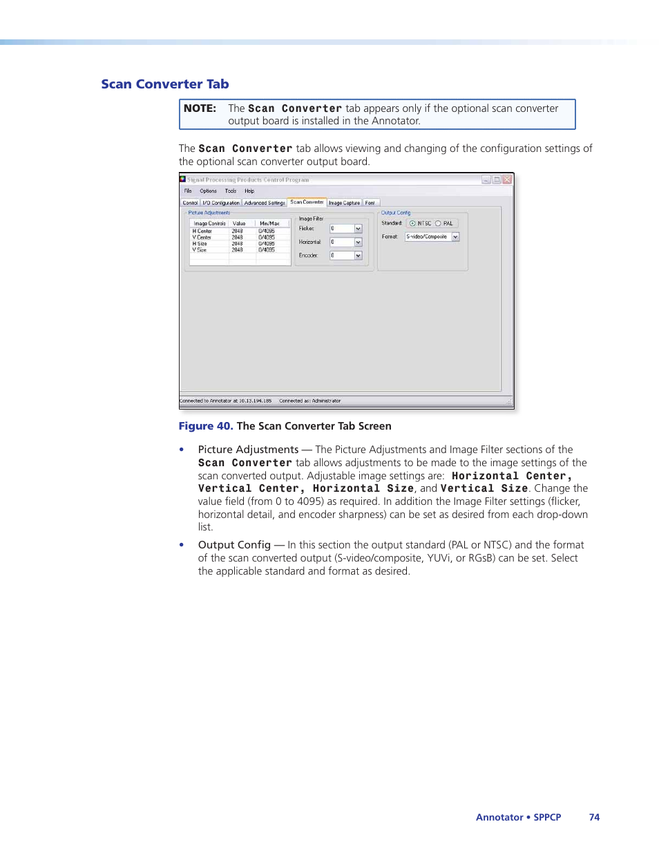 Scan converter tab | Extron Electronics Annotator User Guide User Manual | Page 80 / 108
