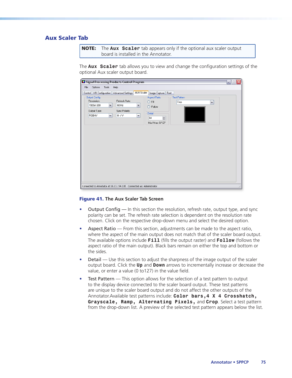 Aux scaler tab | Extron Electronics Annotator User Guide User Manual | Page 81 / 108