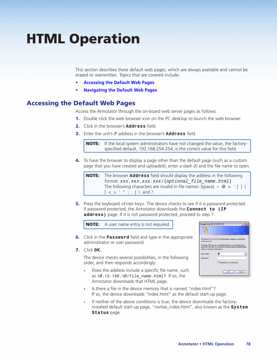 Html operation, Accessing the default web pages | Extron Electronics Annotator User Guide User Manual | Page 84 / 108