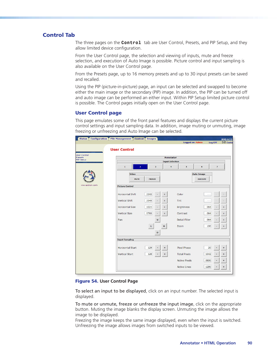 Control tab | Extron Electronics Annotator User Guide User Manual | Page 96 / 108