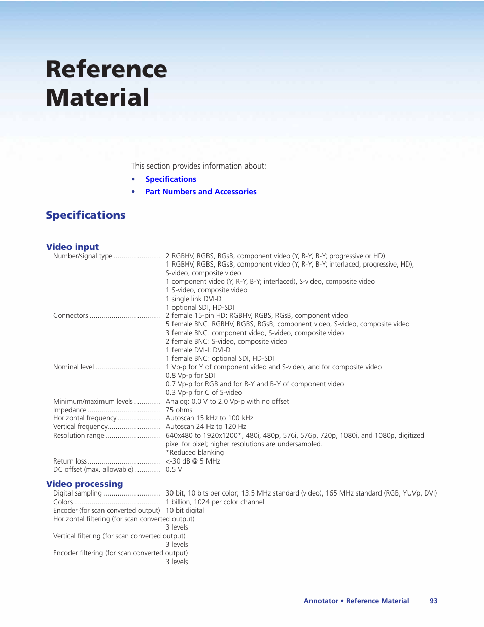 Reference material, Specifications | Extron Electronics Annotator User Guide User Manual | Page 99 / 108