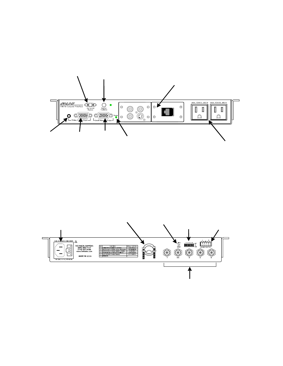 Cia116 front panel connectors and controls, Cia116 rear connectors and controls | Extron Electronics CIA116 User Manual | Page 9 / 18